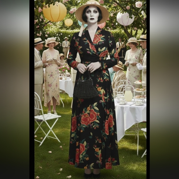 Vintage 80s Norma Kamali Dress Does 1920s Or 1930s Garden Party Dress S - Picture 1 of 15